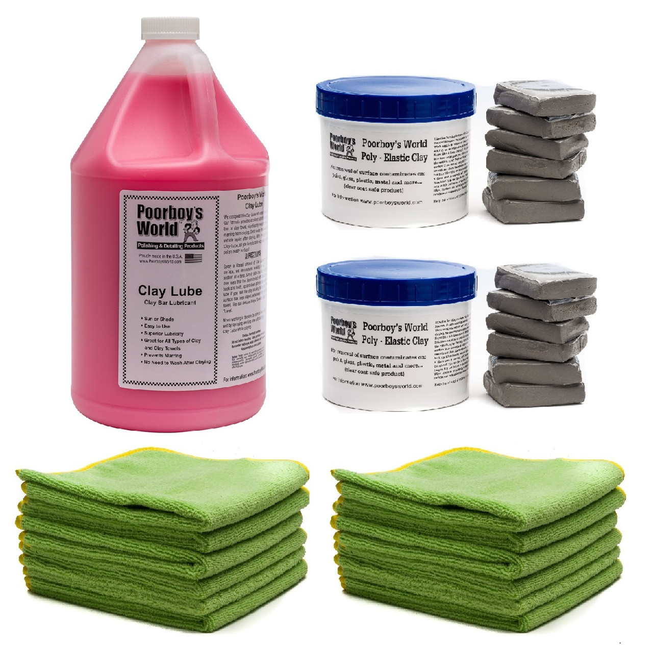 Poorboy's World Pro Shop Clay Bar Kit - 12 Clay Bars, Gallon Clay Lube, 12  DMT Microfiber Towels